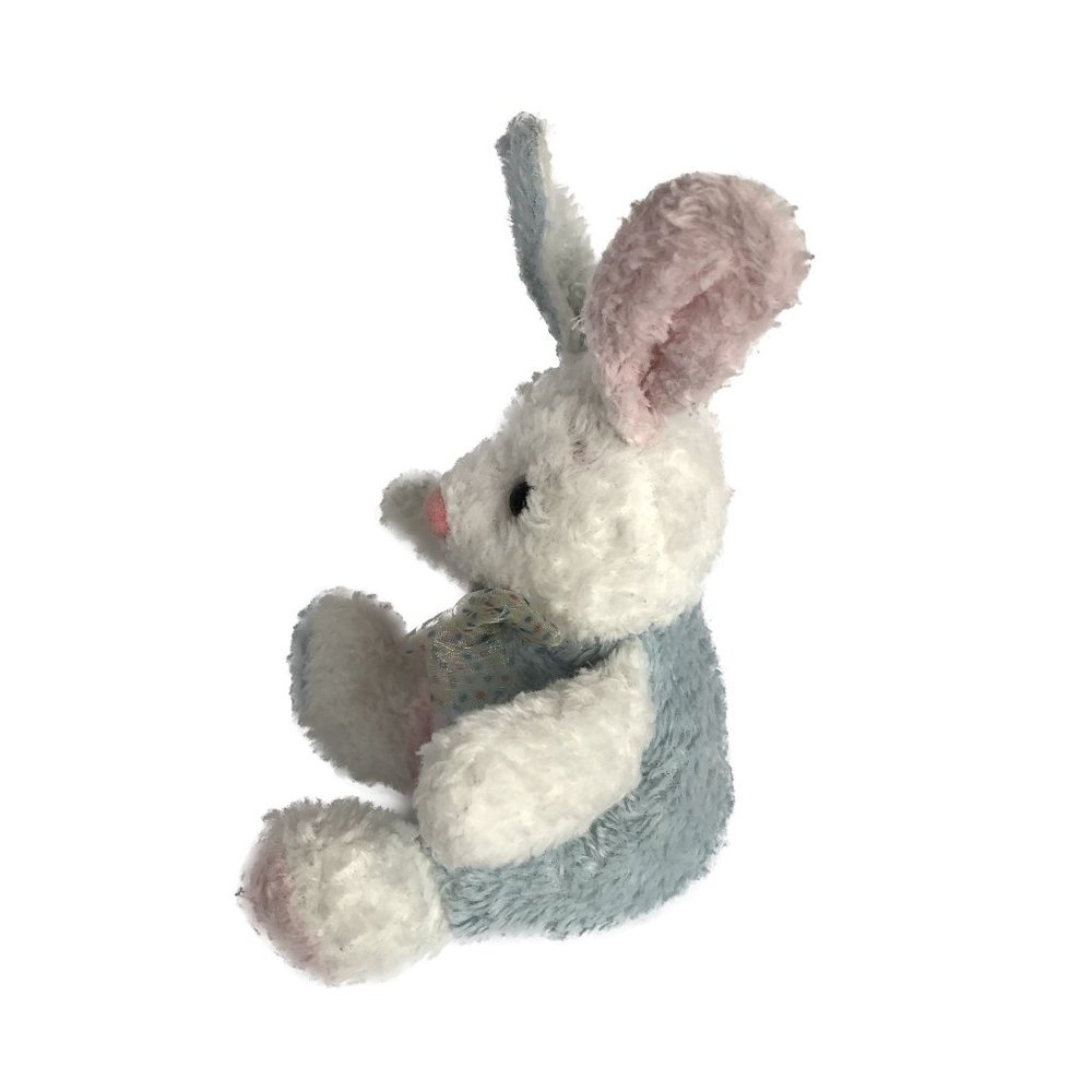 Unbranded Bunny Rabbit Plush White Pink Blue Multicolor Ribbon Bow 6" - Picture 2 of 5